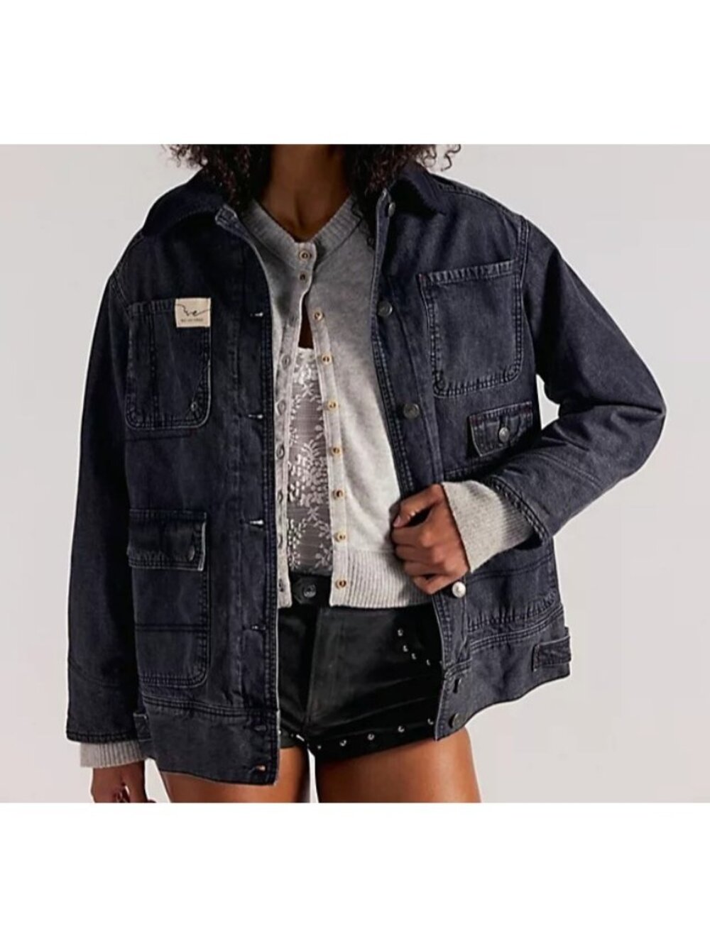 Free People Sweet Talk Denim Jacket Utility Streetwear Y2K Barn Jacket Womens S